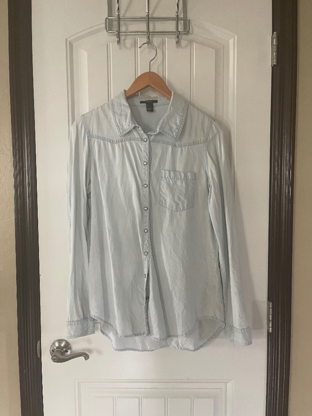 Blue button down shirt with collar